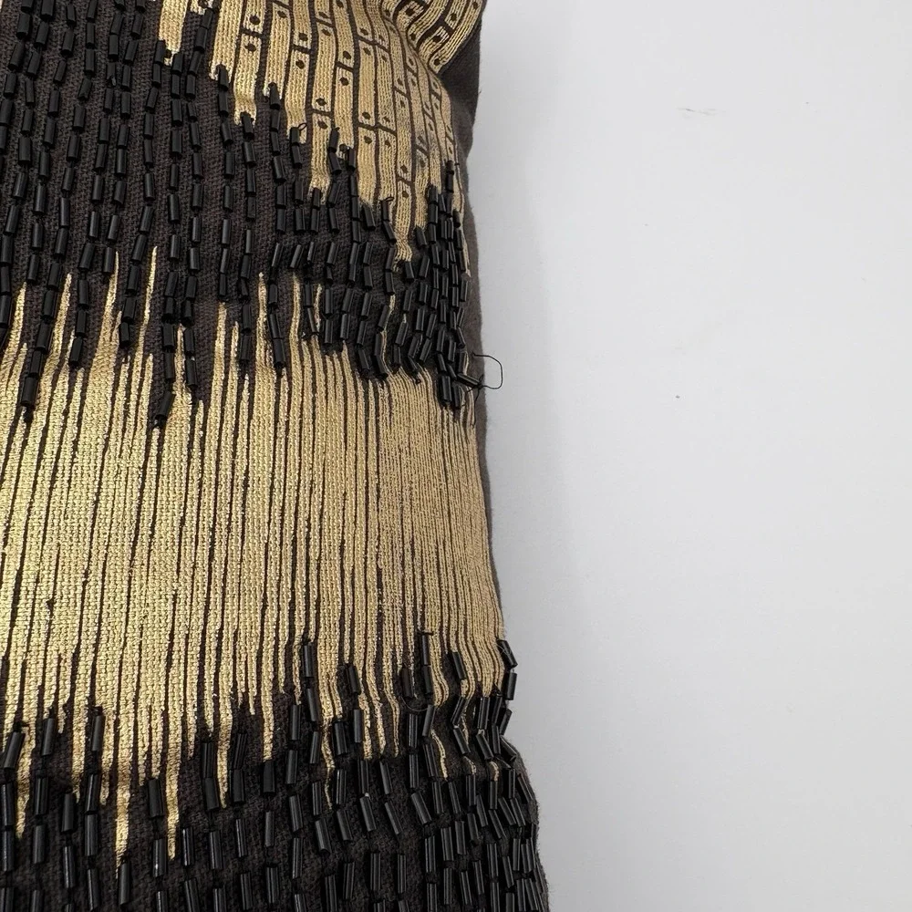 Black And Gold Beaded Geometric Accent Pillow‎ 14x14 Luxury Chic VGUC